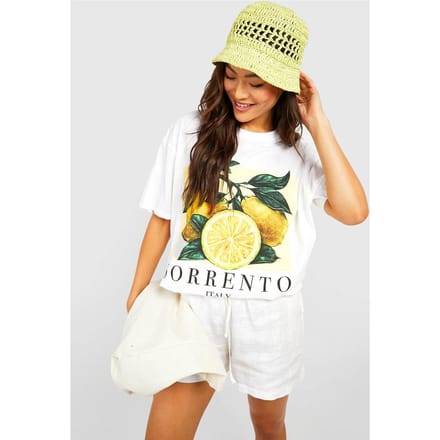 boohoo Dames Sorrento Lemon Oversized T-shirt | Wit | Maat: Large