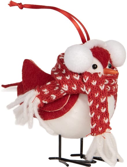 Clayre & Eef Decoratie Vogel 12x7x10 cm Rood Wit Synthetisch