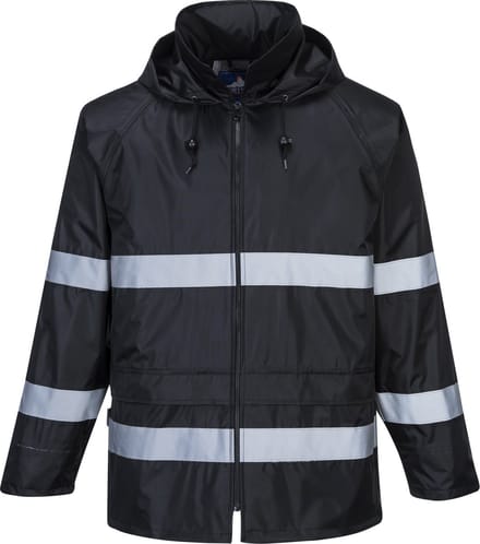 Regenjack Iona Zwart met reflecterende striping Maat M