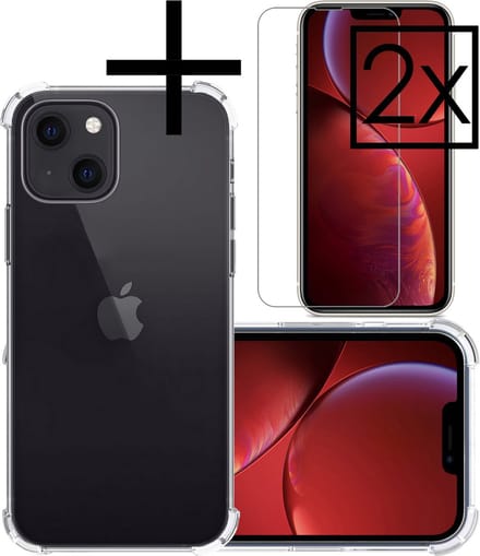 Hoesje - Met Screenprotector - 2 Stuks - Geschikt voor Apple iPhone 14 Plus - Sterk & Shockproof - Siliconen Case - Back Cover - Telefoon Hoes - Shock Proof - Transparant