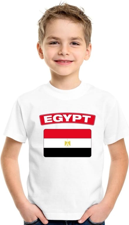 Egypte t-shirt met Egyptische vlag wit kinderen 110/116