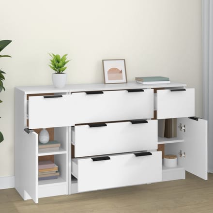 vidaXL - 3-delige - Dressoirset - bewerkt - hout - wit
