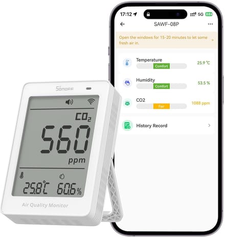 Luchtkwaliteit Monitor - CO2 Detector - Binnenklimaat Checken - Matter Compatibel - 6x10x14 cm - Wit