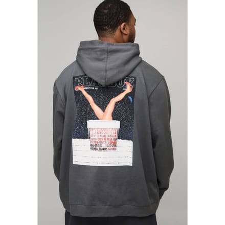 Plus Oversized Playboy Kerstmis Licentie Bedrukte Hoodie | Charcoal | Size 2XL