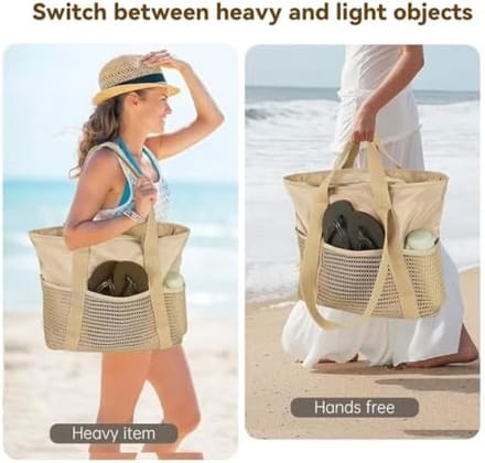 Opvouwbare Strandtas XXL met Mesh Toilettas - Ruim en Multifunctioneel