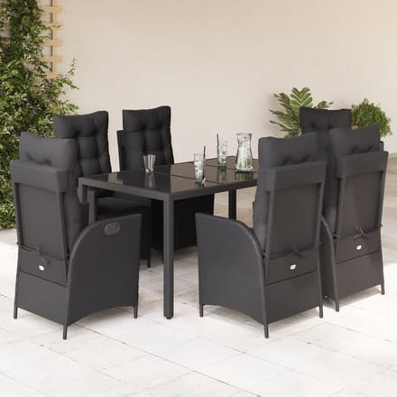 vidaXL - 7-delige - Tuinset - met - kussens - poly - rattan - zwart