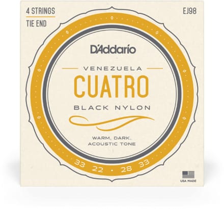 D'Addario Cuatro-Venezuela, 4-snarig, zwart nylon EJ98