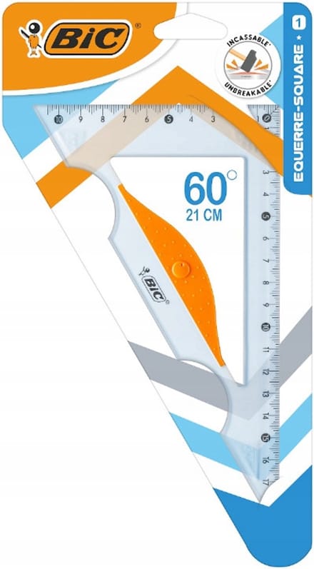 BIC Winkelhaak 60° 21 cm Transparant Plastic met Grip