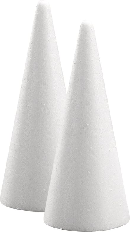 Rayher Piepschuim vorm/figuur spitse kegel - 2x - wit - H28 cm - Hobby materialen - Styrofor knutselen