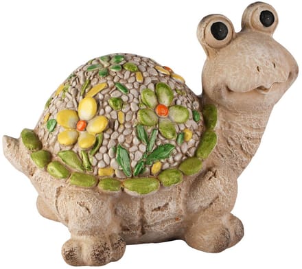 Dekoratief | Schildpad m/bloemen, groen/geel, magnesium, 32x23x26cm | A260546