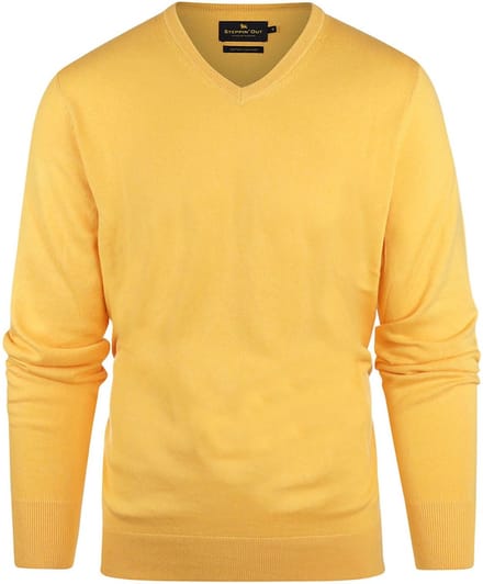 Steppin' Out Trui Cashmere V-hals Geel - Maat XXL - Heren - Pullovers