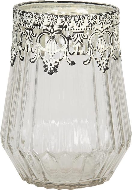Clayre & Eef Glazen Theelichthouder Ø 12*18 cm Transparant Glas Rond Waxinelichthouder Windlichthouder