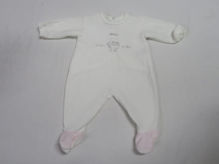 petit bateau , pyjama, eponge , wit , voetjes streep rose , 3 maand 62