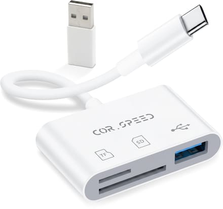 Cor.Speed SD Kaartlezer 3-in-1 - USB-C & USB-A - Smartphone & PC - Wit