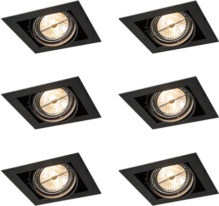 QAZQA Set van 6 Inbouwspot zwart AR111 verstelbaar - Oneon