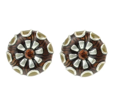Behave - Oorknoppen met steentje - Bruin - Retro bloemdesign accent