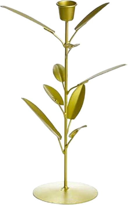 Elegante stalen goudkleurige kandelaar met blaadjes - Rustik Lys - 26 cm hoog