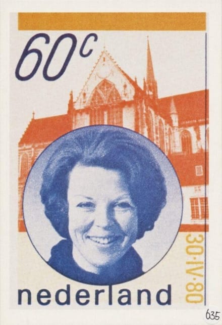 Briefkaart met afbeelding Koningin Beatrix postzegel