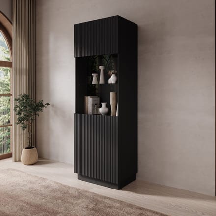 Meubella - Lucera - Vitrinekast - Zwart - 60x42x178 cm