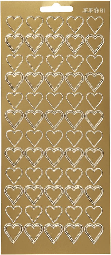 Stickers, harten, vel 10x23 cm, goud, 1 vel