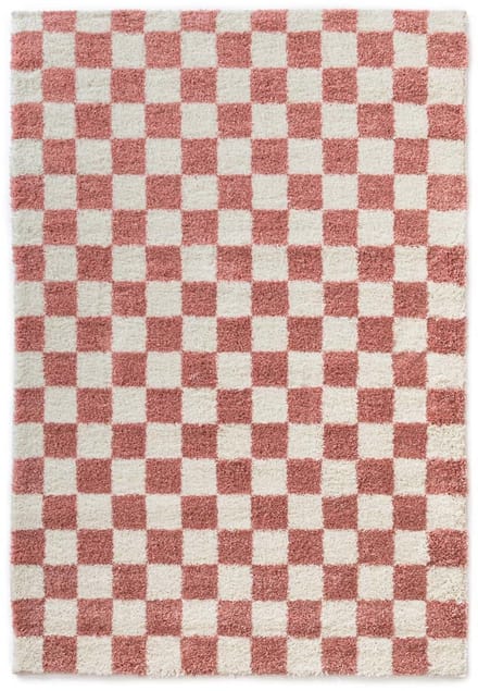 Checkerboard vloerkleed - Check ivoor/roze 100x200