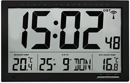 Radio Klok - Wandklok Buiten - Temperatuur Weergeven - Groot Display - 37 cm - Zwart