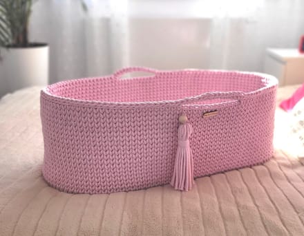 Mozesmand BOHO Handgemaakt katoen met matras - roze