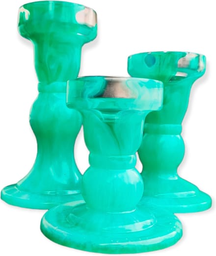 Resin Art JR: Set van 3 kandelaars ( Green, White & Pearl Gold)