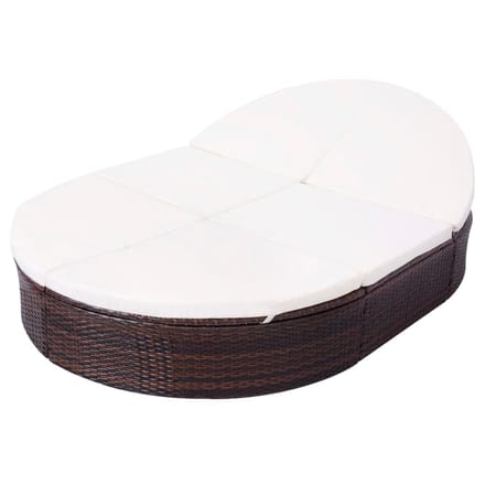 vidaXL - Loungebed - met - kussen - poly - rattan - bruin