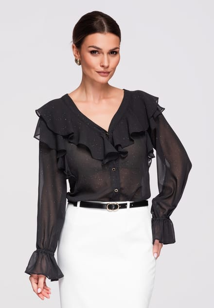 OMBRE Overhemd - Loose Fit - Lange Mouw - Knopen Zwart L