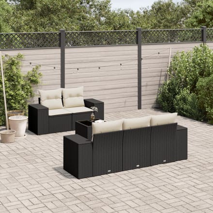vidaXL - 6-delige - Loungeset - met - kussens - poly - rattan - zwart