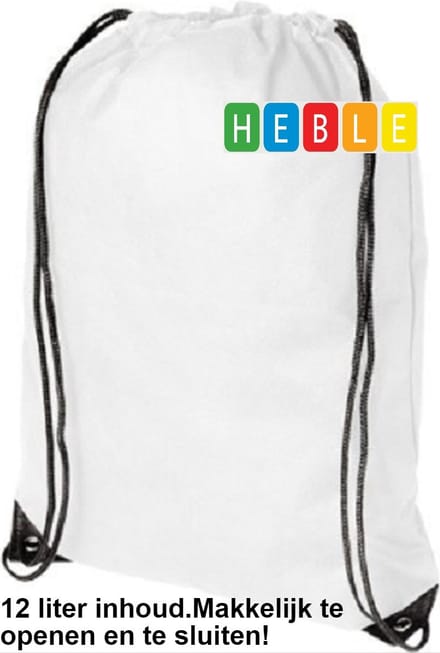 *** Gymtas Met Rijgkoord 12 Liter - Wit- Zwemtasje - van Heble® ***