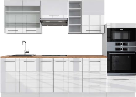 Vicco Fame-Line Complete keukeneenheid – 280 cm, WB Eik Wit hoogglans/wit