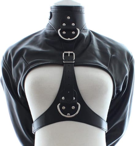 Banoch - Open Breast Straight Jacket Black - pu Leer dwangbuis bondage - Zwart