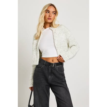 boohoo Dames Chunky Knit Marl Hoge Hals Cardigan | Creme | Maat: Medium