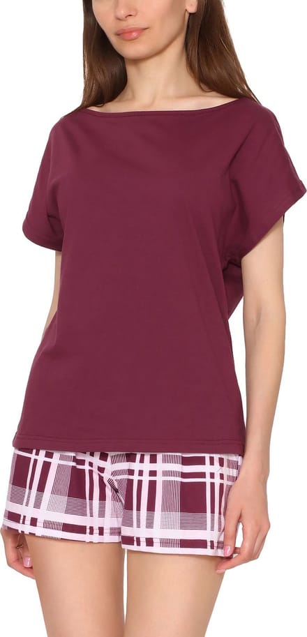 Merry Style Dames Pyjama - Korte mouwen - Korte broek - Katoen – Wijn rood/geruit – M - MS-MS10-178-PJ
