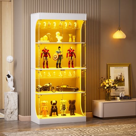 Vitrinekast - 80x35x165 cm - LED Verlichting met Sensor en Opbergruimte - Gehard Glas - Wit