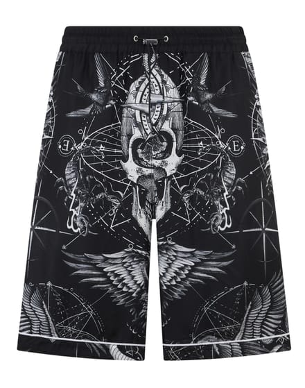 Silk Bowling Shorts All-Over Tattoo