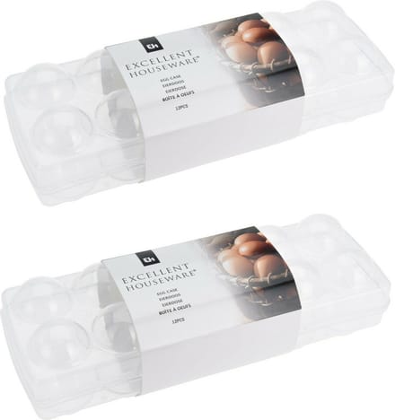 Excellent Houseware Eierdoos - 2x - 32 x 12 x 11 cm - kunststof - voor 12 eieren - eierhouder