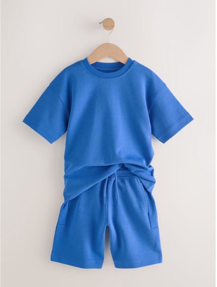 Next - Jongens - Ruimvallend T-shirt van zware stof en short - Blauw