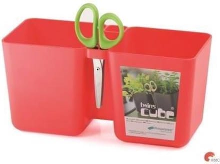 Kruidenpot Twins Cube Met Schaar 24x11x12cm KORAALROOD Prosperplast