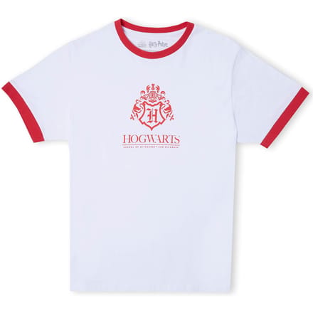 Harry Potter Hogwarts School Unisex Ringer T-Shirt - White / Red - S