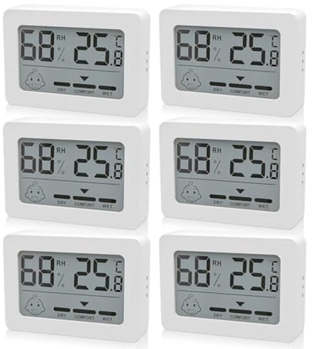 Digitale Thermometer en Hygrometer Set - 6 Mini Vochtigheidsmeters met Smiley Indicator voor Binnenruimtes