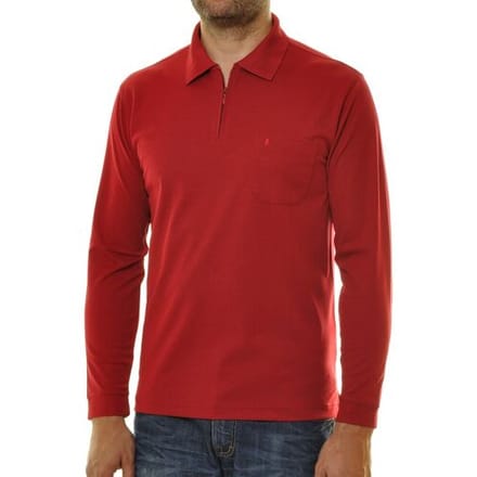 Ragman Zipper Softknit Polo Longsleeve Breast Pocket Aardbei / male