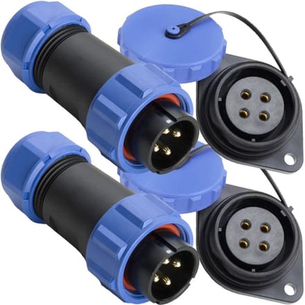 Waterdichte Connector Set - 4-Pin Stekker - Stroom Aansluiten - IP67 Waterdicht - 21mm - Zwart