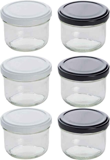 Cosy&Trendy confituurpotje - 12 cl - witte & zwarte deksels - Set-6
