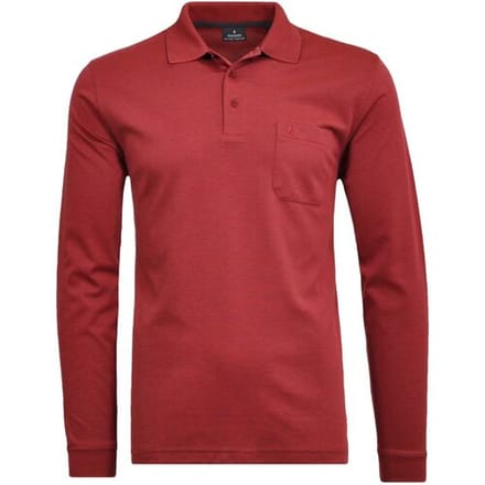 Ragman Softknit Polo Longsleeve Uni Breast Pocket Pepperoni / male