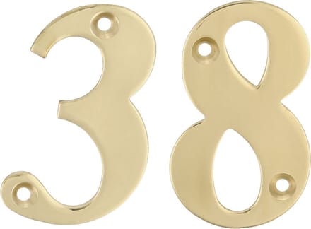 AMIG Huisnummer 38 - massief messing - 5cm - incl. bijpassende schroeven - gepolijst - goudkleur
