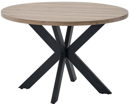 Belfurn Ronde eettafel Eduard 120 cm – Summer eik decor – Zwarte metalen spinpoot