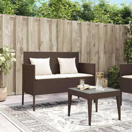 vidaXL - Tuinbank - met - kussens - poly - rattan - bruin